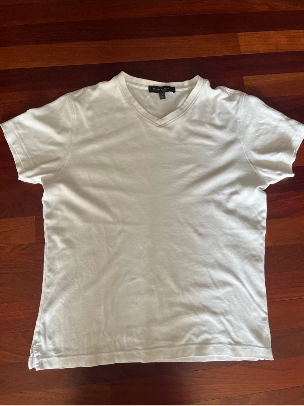 Robert Barakett White V-Neck Short Sleeve Tee Sz Small Quiet Luxury